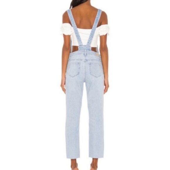 ~ PAIGE XS 26 Overalls Boho Light Blue Wash High Rise Sierra Denim Raw Hem 2 4 - Picture 3 of 16